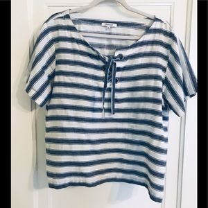 Madewell striped navy and white  linen and cotton nautical shirt Large